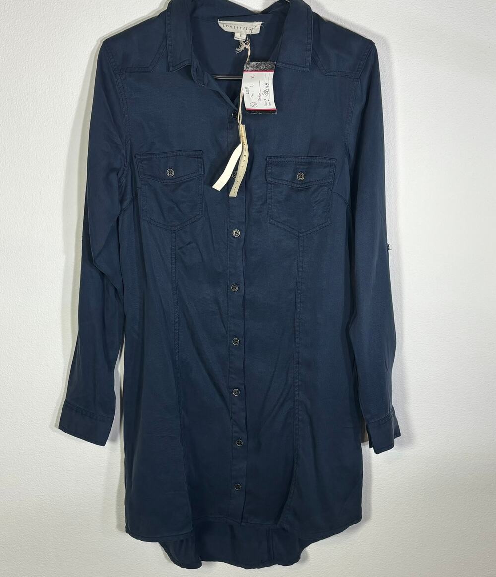 LoveStitch Navy Blue Tencel Shirt Dress Size S Button Front  Western NO BELT